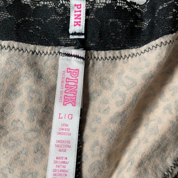NWOT PINK Victoria's Secret X-Low Rise Cheekster Animal Print Black Lace Trim L - Picture 3 of 8